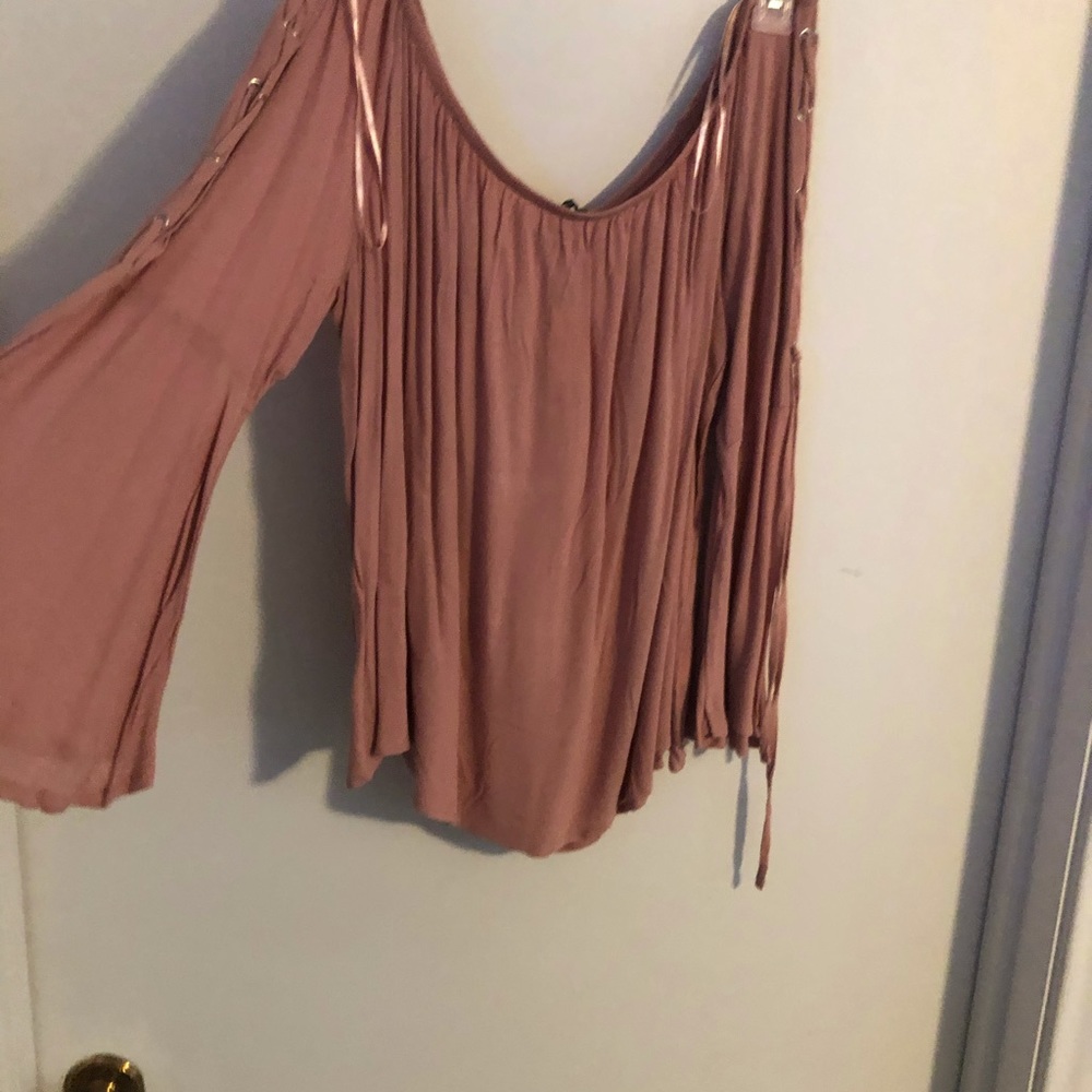 Blush color casual wide sleeve blouse